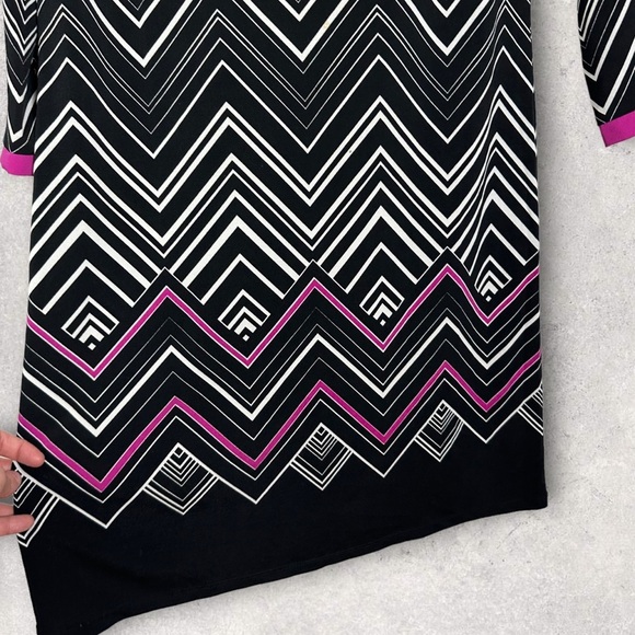 Nordstrom Eliza J Zig Zag Shift Dress Black‎ White Pink Size 4 Stretch EJ4M7405 - Picture 6 of 12